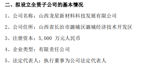 龍星化工投資5000萬設立全資子公司，推動碳基新材料循環經濟產業項目